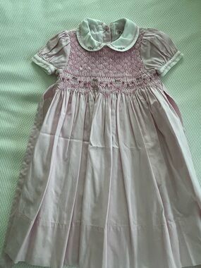 Smocked Peter Pan Collar Dress - Light Pink
